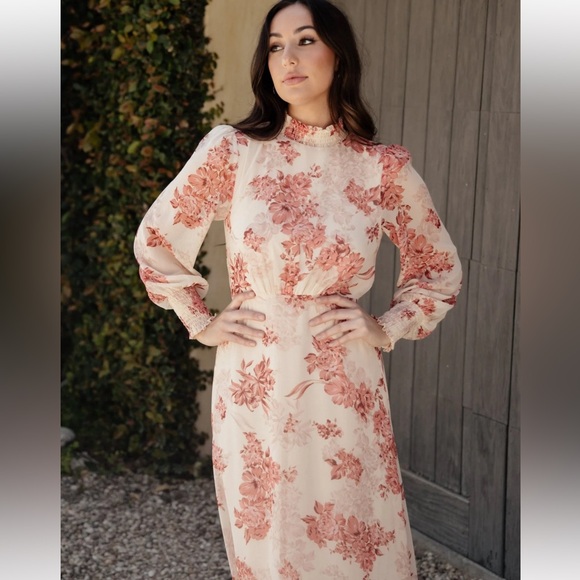 Baltic Born Floral Long Sleeve Dress in Pink and Red - Picture 4 of 16